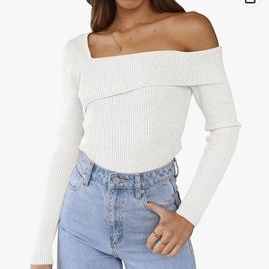 Women's Off Shoulder Ribbed Knit Crop Wrap Casual Long Sleeve Solid Sweater
